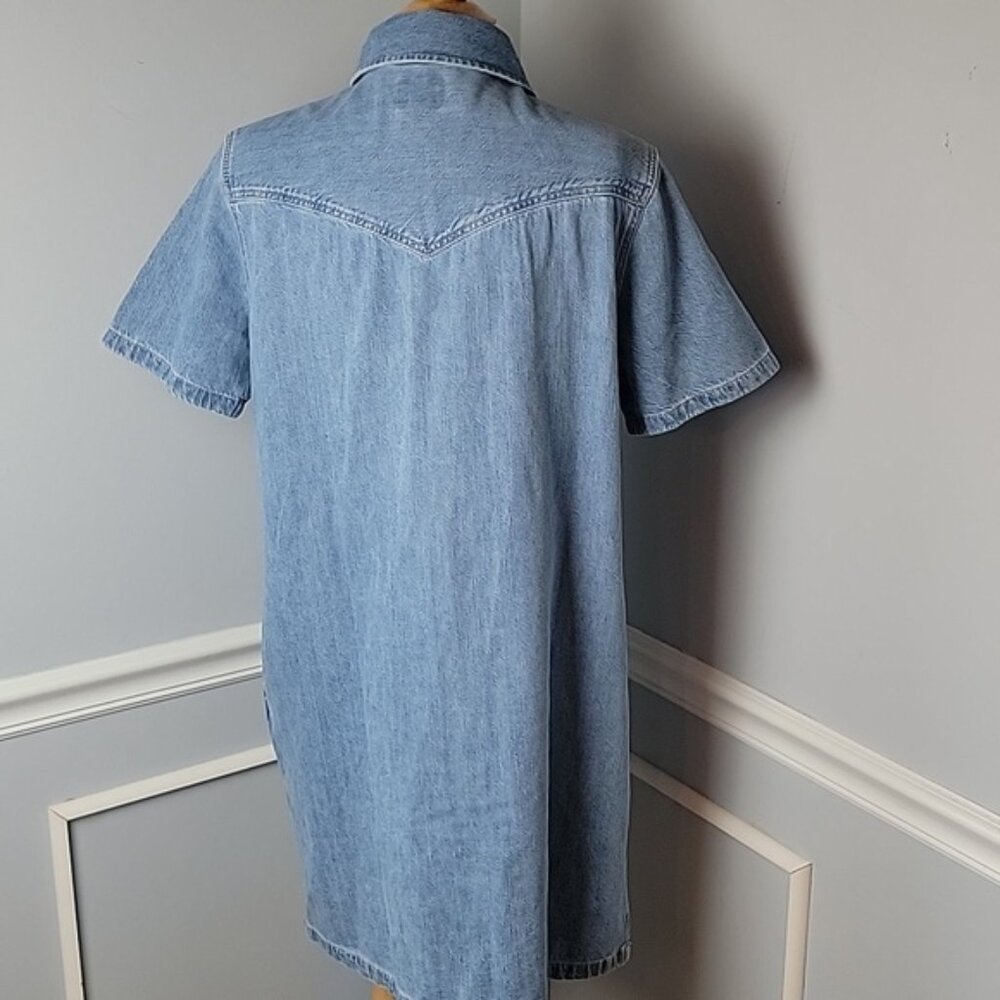LEVI'S Light Wash Denim Short Sleeve Pearl Snap Western Casual Shirt Dress Sz M - Picture 3 of 8